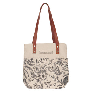 Tote-Canvas Cream/Brown Amazing Grace 2 Cor. 12:9