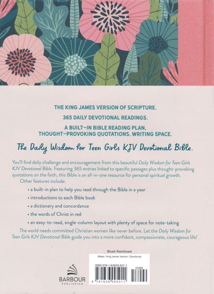 Daily Wisdom for Teen Girls KJV Devotional Bible: King James Version with 365 Devotional Readings (Blush Rainforest Edition)