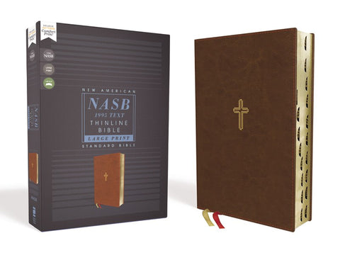 NASB Thinline Bible/Large Print (Comfort Print)-Brown Leathersoft Indexed