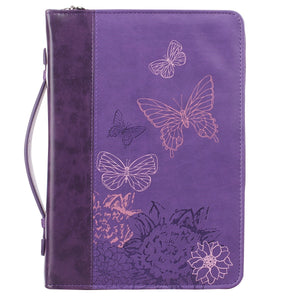 Bible Cover-Butterflies-Trendy Luxleather-Purple-LRG