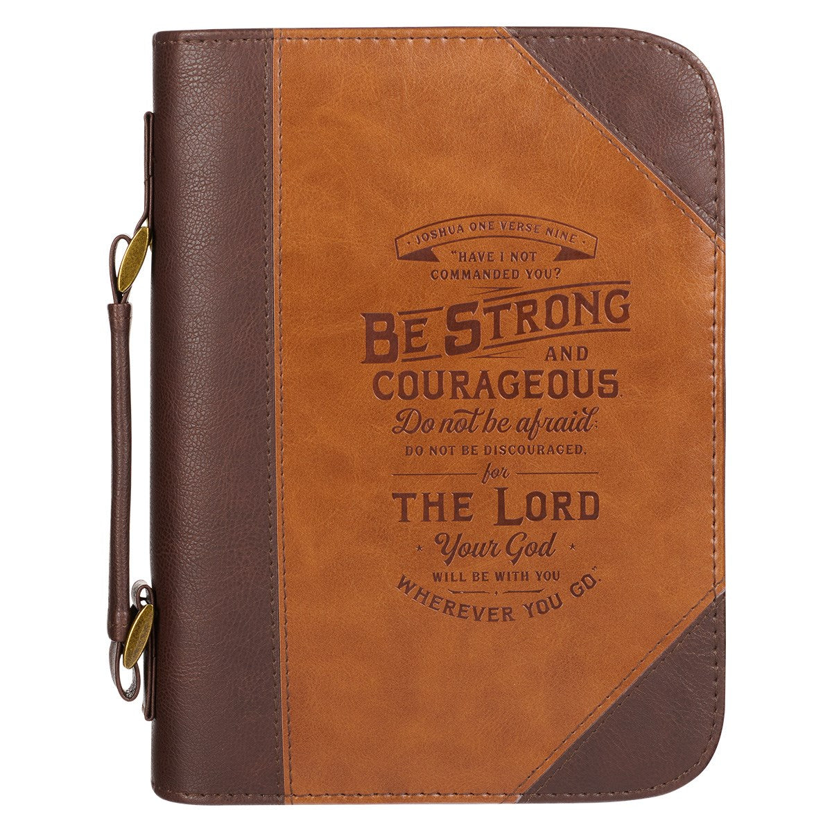 Bible Cover-Classic Luxleather-Be Strong And Courageous-Brown-LRG