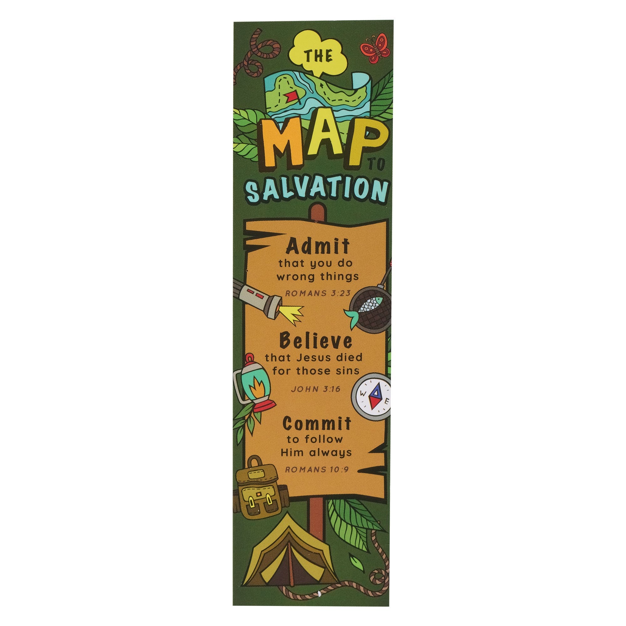 Bookmark-Green Map to Salvation Rom. 10:9 (Pack Of 10)