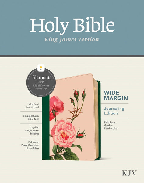 KJV Wide Margin Bible Filament Enabled-Pink Rose Garden LeatherLike