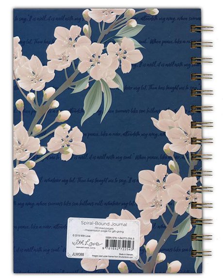 Inspirational Spiral Journal Notebook for Women It is Well Navy Blue Floral Wire Bound w/192 Ruled Pages, Large Hardcover, With Love