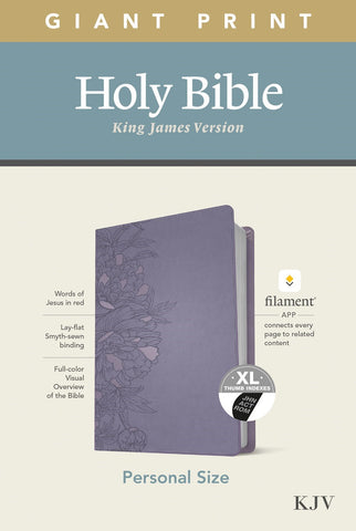 KJV Personal Size Giant Print Bible: Peony Lavender LeatherLike, Indexed, Filament-Enabled, Words of Jesus in Red, Lay-Flat Smyth-Sewn Binding