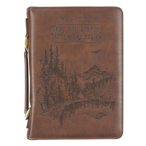 Bible Cover-Classic Brown Wings Like Eagles Isa. 40:31-XLG