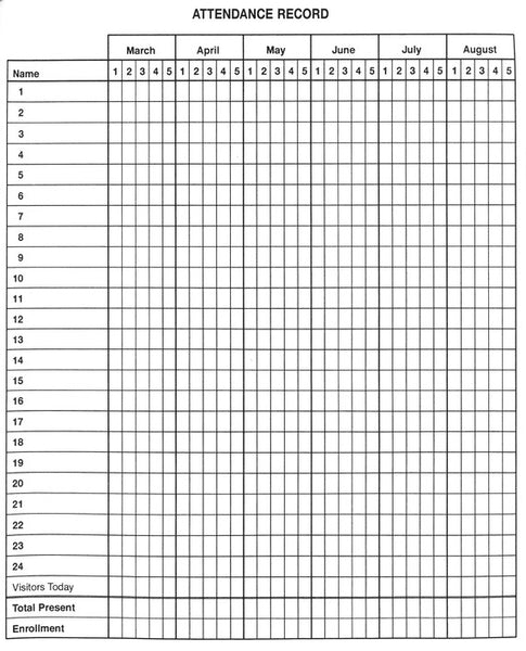 Sunday School Attendance Book: Form 182-S - Track Weekly Class Attendance and Member Information for 40 Members