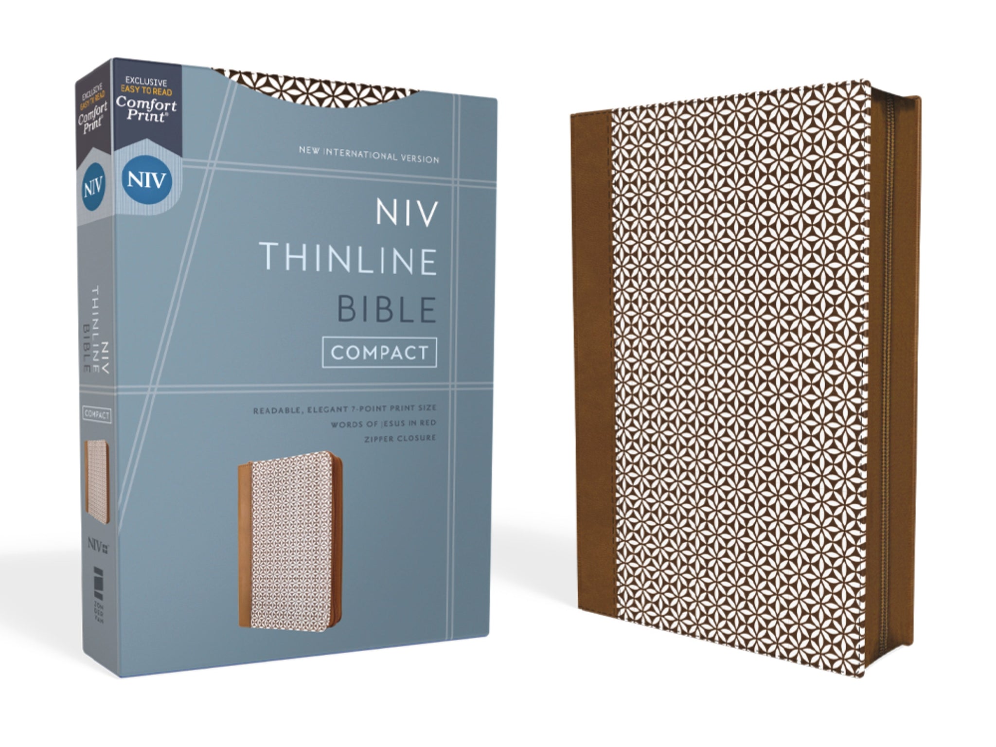 NIV Thinline Bible/Compact (Comfort Print)-Brown/White Leathersoft w/Zipper