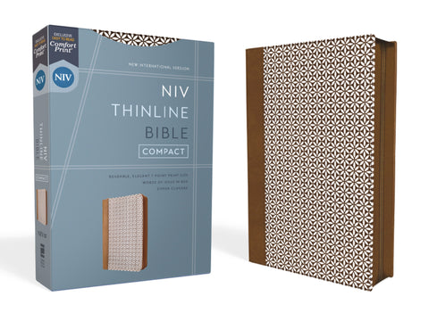 NIV Thinline Bible/Compact (Comfort Print)-Brown/White Leathersoft w/Zipper