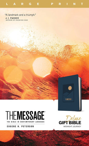 The Message Deluxe Gift Bible, Large Print - Navy Leather-Look | Personalization, Maps, Ribbon Marker