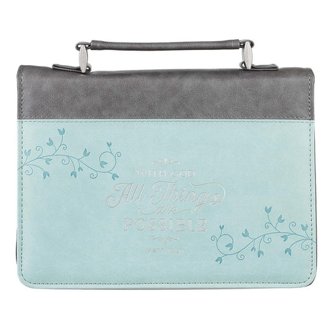 Bible Cover-Classic-With God All Thing Matthew 19:26-Teal-XLG