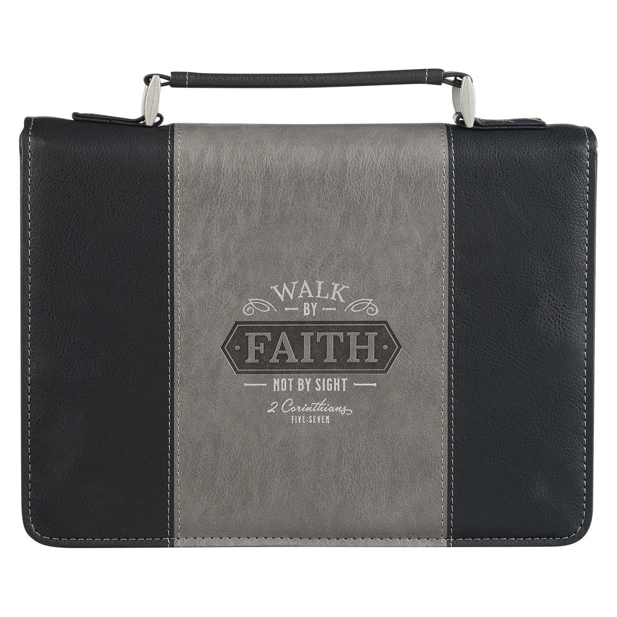 Bible Cover-Walk by Faith-2 Corinthians 5:7-Two-Tone Black-LRG