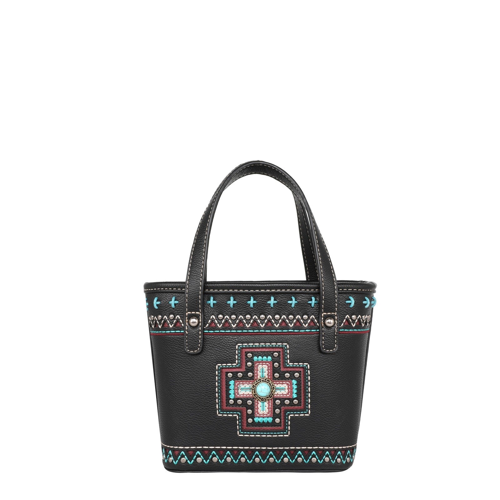 Small Tote/Crossbody Bag-Aztec Cross-Black