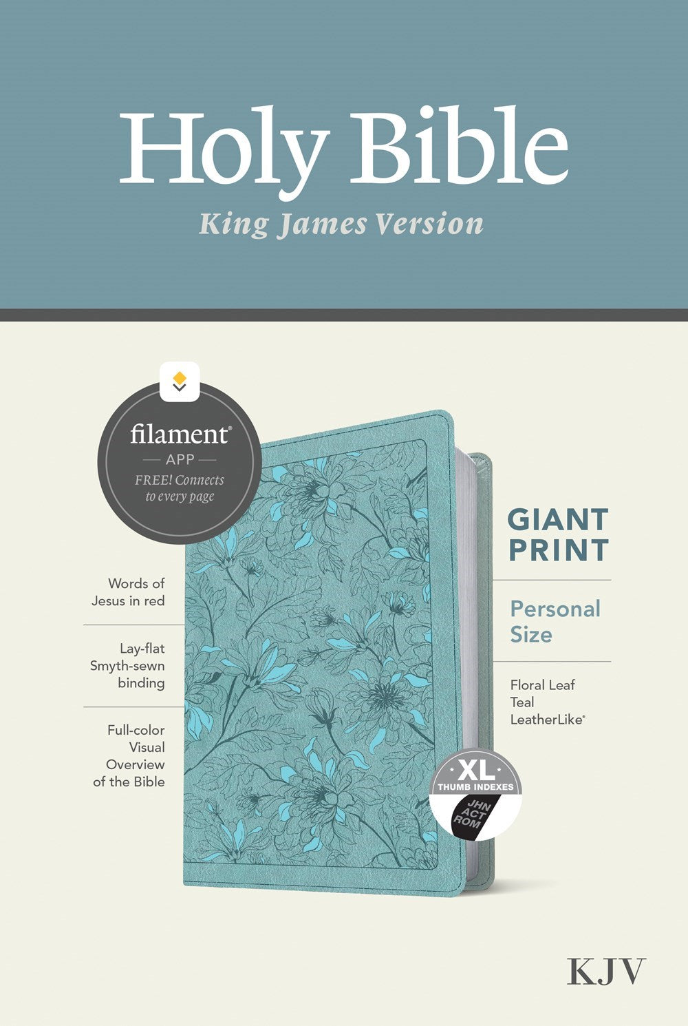 KJV Personal Size Giant Print Bible/Filament Enabled Edition-Floral Leaf Teal LeatherLike Indexed