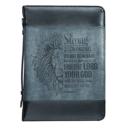 Bible Cover-Classic Luxleather-Be Strong-Gray-LRG