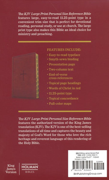 KJV Large Print Personal Size Reference Bible - Brown LeatherTouch Indexed | 11.5-Point Typeface, Cross-References, Concordance, Maps