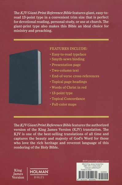 KJV Giant Print Reference Bible, Charcoal LeatherTouch, Red Letter, Pure Cambridge Text, Presentation Page, Cross-References, Full-Color Maps, Easy-to-Read Bible MCM Type