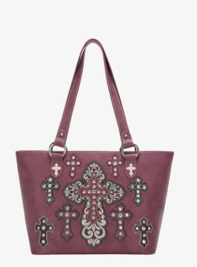 Tote-Embroidered Multiple Cross (Concealed Carry)-Purple