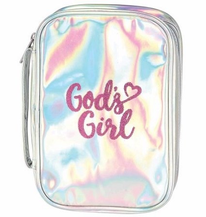 Bible Cover-God's Girl-Shiny Silver W/Pink Lettering-LRG