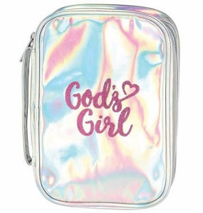 Bible Cover-God's Girl-Shiny Silver W/Pink Lettering-LRG