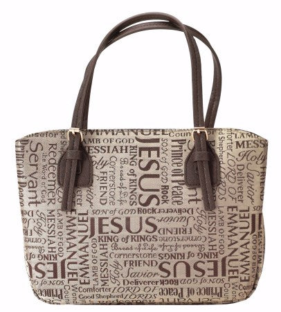 Bible Cover-Wedge Shape-Names Of Jesus Jacquard-Brown-LRG