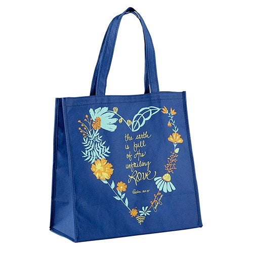 Tote Bag-Unfailing Love (Psalm 33:5)-Dark Blue (13"" Sq/6"" Gusset)-Nylon