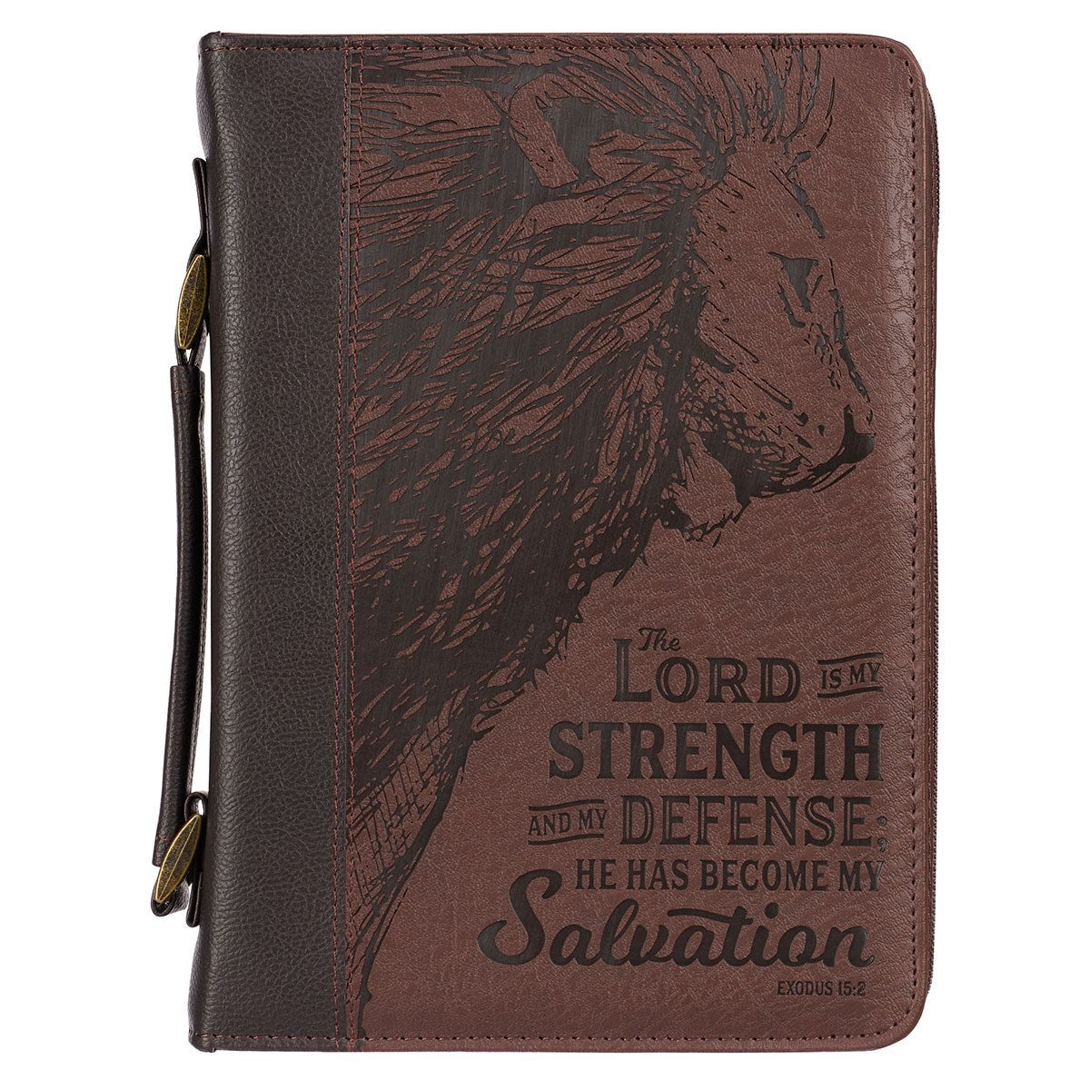 Bible Cover-Lord Is My Strength Exodus 15:2-Brown-XLG