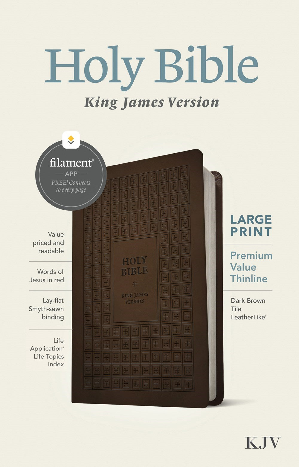 KJV Large Print Premium Value Thinline Bible Filament Enabled Edition-Dark Brown Tile LeatherLike