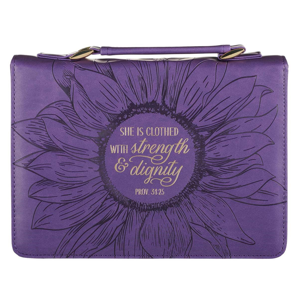 Bible Cover-She Is Clothed Proverbs 31:25-Purple-LRG