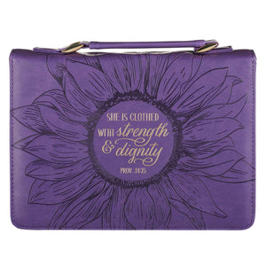 Bible Cover-She Is Clothed Proverbs 31:25-Purple-LRG