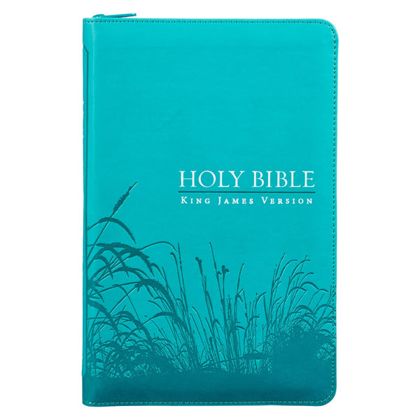 KJV Deluxe Gift Bible-Turquoise Faux Leather Indexed w/Zipper