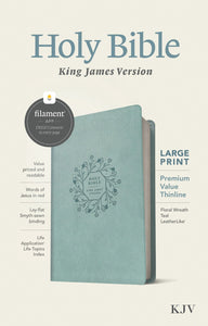 KJV Large Print Premium Value Thinline Bible Filament Enabled Edition-Teal Floral Wreath LeatherLike