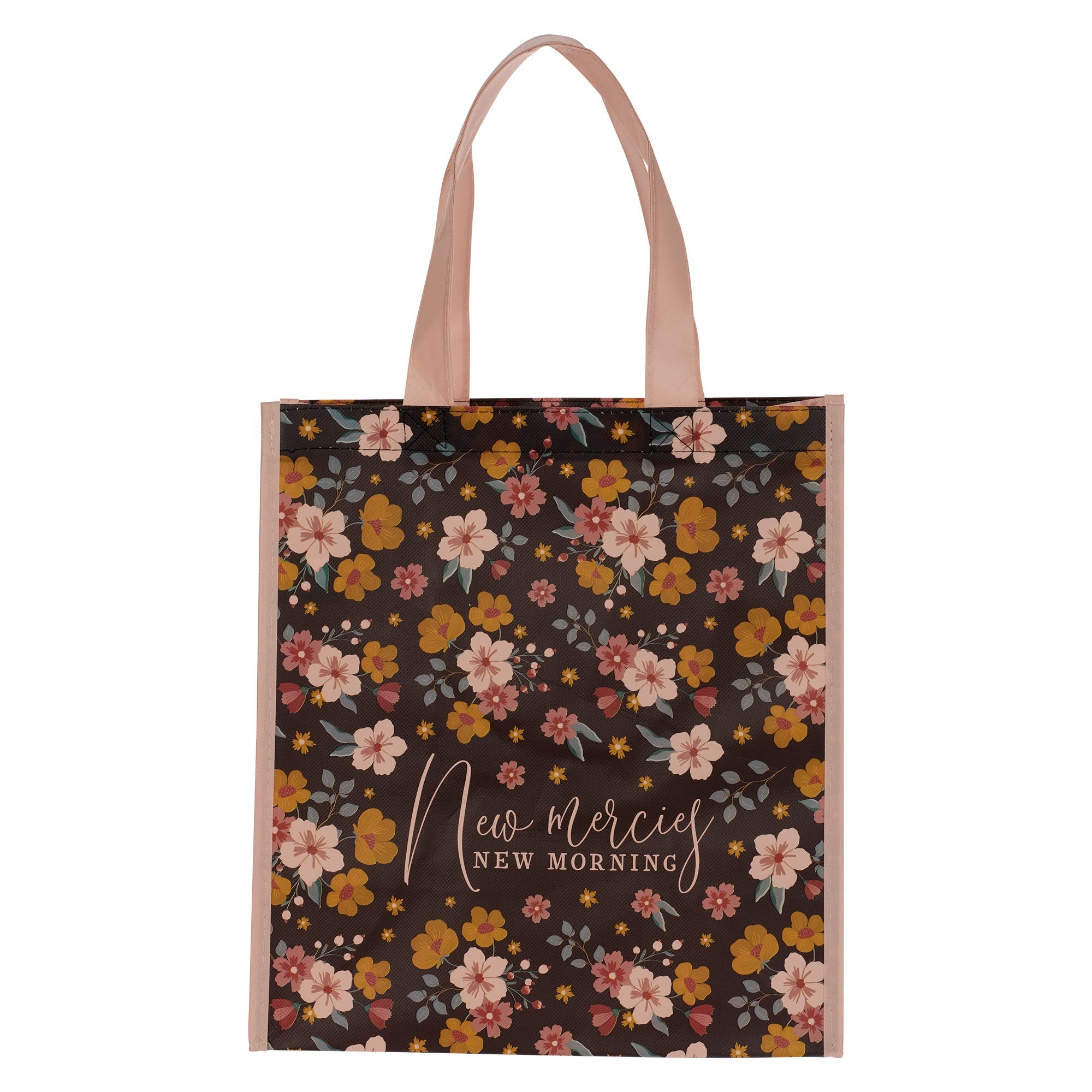 Tote Bag-His Mercies are New Every Morning-Brown Floral Print