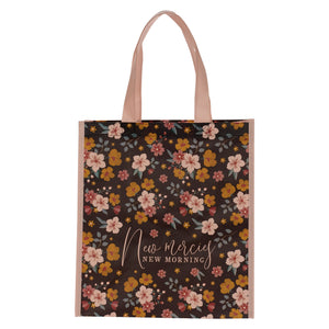 Tote Bag-His Mercies are New Every Morning-Brown Floral Print