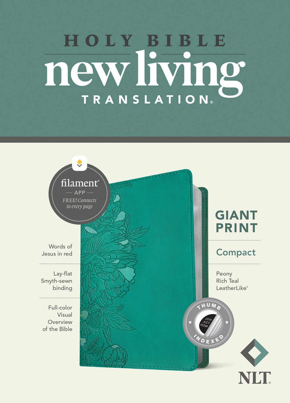 NLT Compact Giant Print Bible/Filament Enabled Edition-Peony Rich Teal LeatherLike Indexed