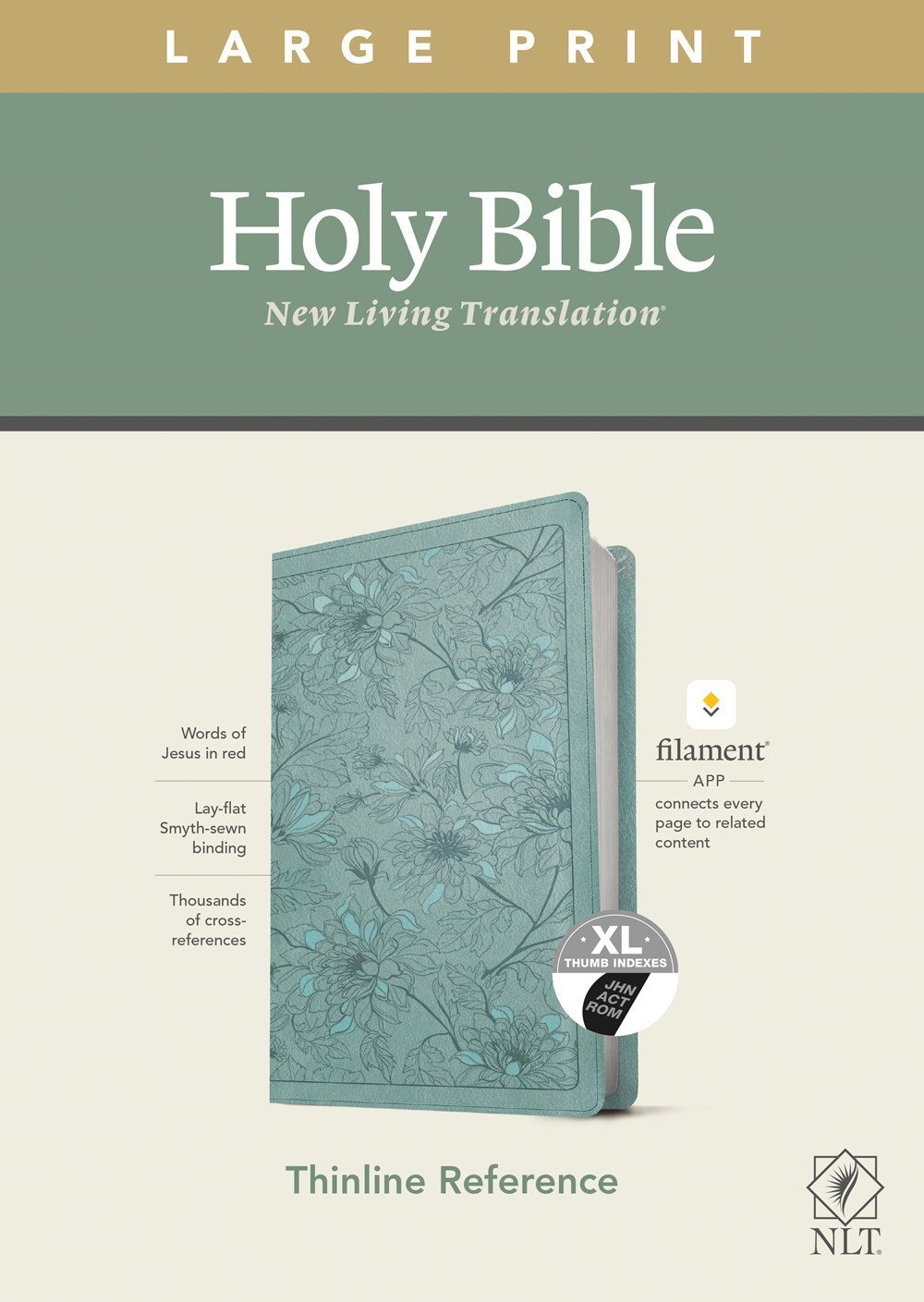 NLT Large Print Thinline Reference Bible/Filament Enabled Edition-Teal Floral LeatherLike Indexed