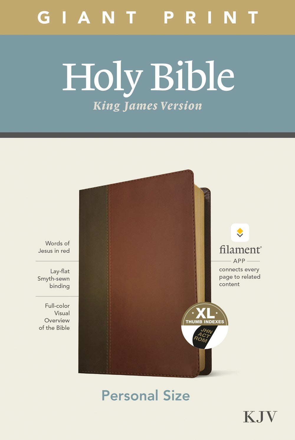 KJV Personal Size Giant Print Bible/Filament Enabled-Brown/Mahogany LeatherLike Indexed