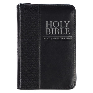 KJV Holy Bible, Mini Pocket Bible – Zippered Black Faux Leather Bible w/Ribbon Marker, King James Version