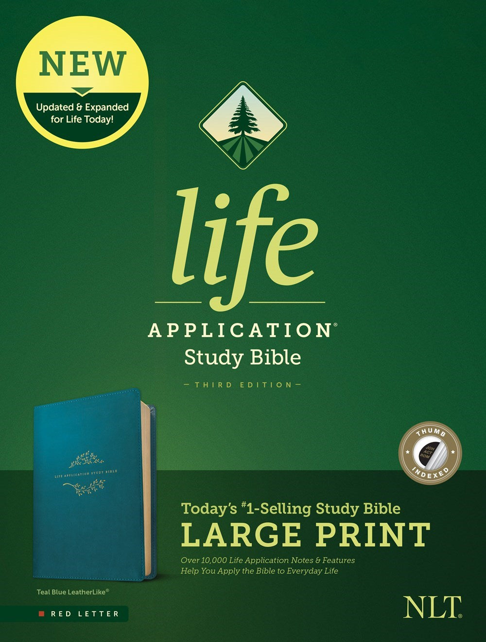 NLT Life Application Study Bible/Large Print (Third Edition) (RL)-Teal Blue LeatherLike Indexed