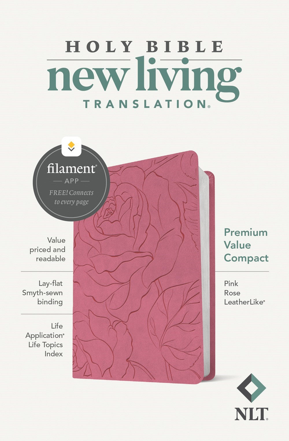 NLT Premium Value Compact Bible Filament Enabled-Pink Rose LeatherLike