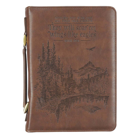 Bible Cover-Wings Like Eagles Isaiah 40:31-Brown-LRG
