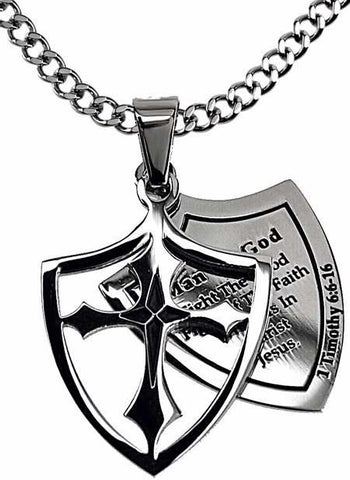 Necklace-2 Pc Shield Cross-Man Of God (1 Tim 6:11) (20")