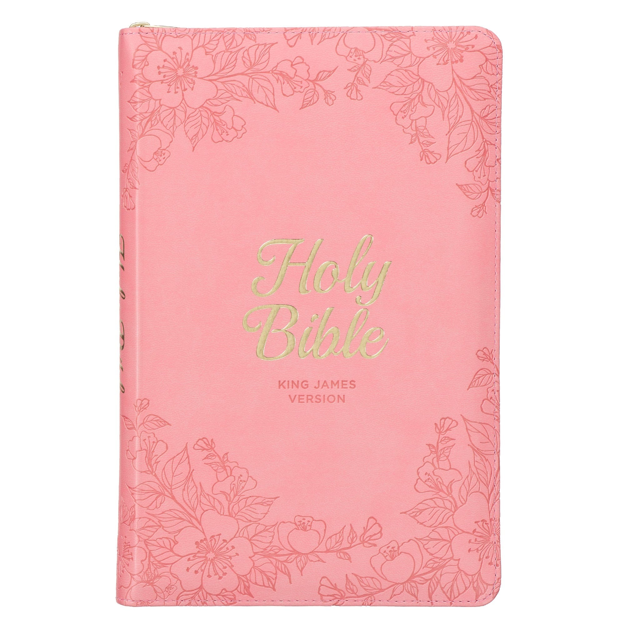 KJV Deluxe Gift Bible-Pink Floral Faux Leather w/Zipper