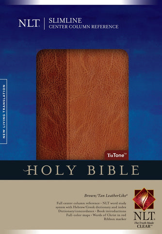 NLT Slimline Center Column Reference Bible-Brown/Tan TuTone Indexed