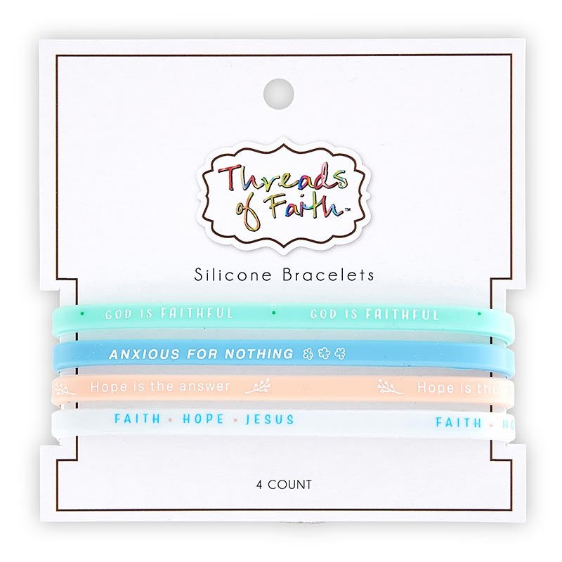 Bracelet Set-Threads Of Faith-Silicone-God Is Faithful (Set Of 4)