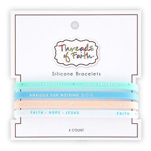 Bracelet Set-Threads Of Faith-Silicone-God Is Faithful (Set Of 4)