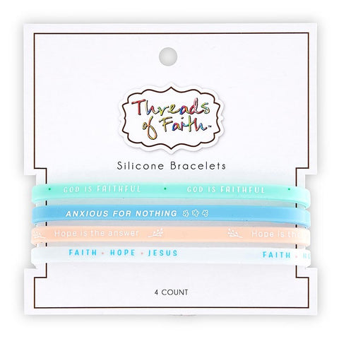 Bracelet Set-Threads Of Faith-Silicone-God Is Faithful (Set Of 4)